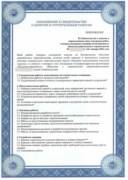Приложение к свидетельству о допуске к строительным работам Калач-на-дону СРО в строительстве
